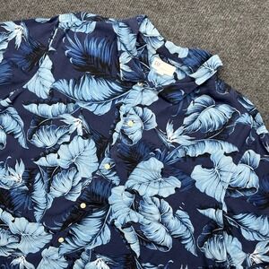 GAP Mens Large Blue Tropical Leaf Rayon Short Sleeve Camp Shirt Summer Boho L